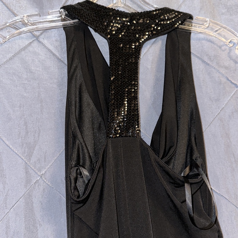A.BYER black decolletage slinky sequin detail sleeveless dress sz small - Picture 4 of 5